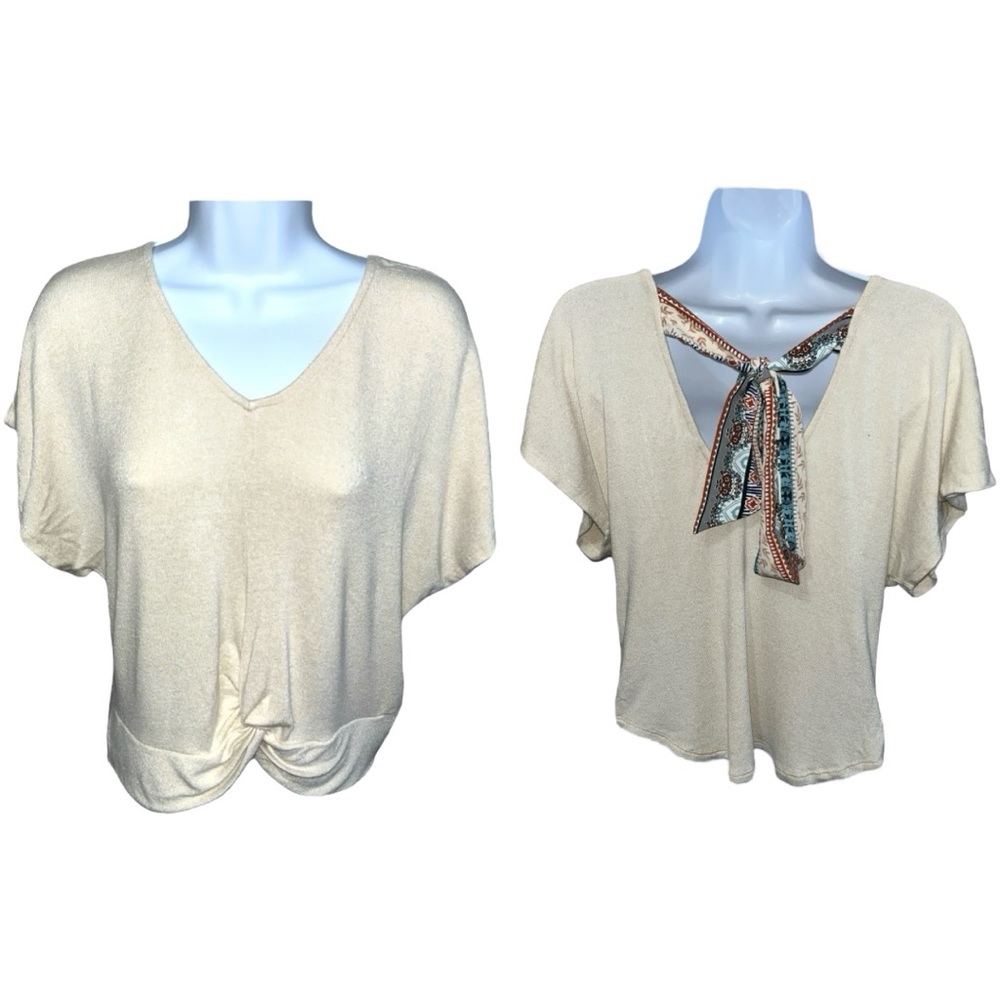 Women’s Francesca’s Collection Alya Beige Bohemian Twist Front Top - XS
